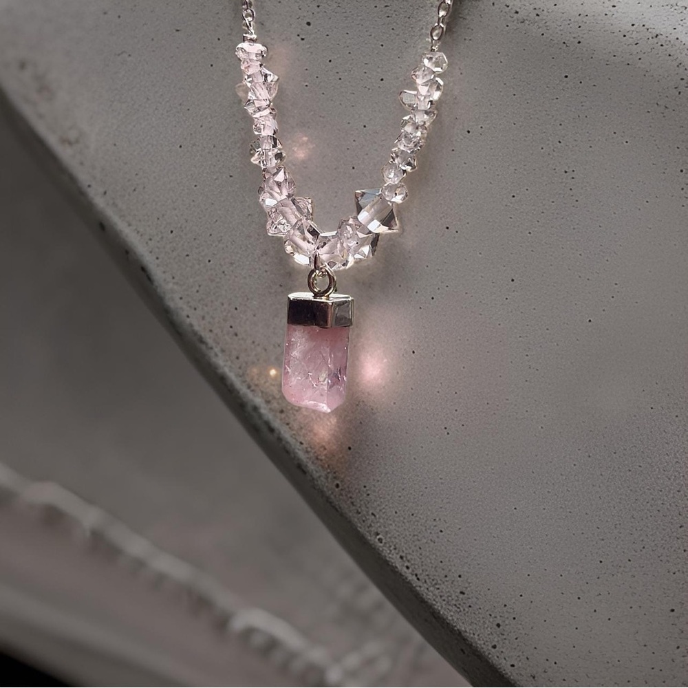 Hand Crafted Diamond & Morganite Charm Necklace - Picture 5 of 8